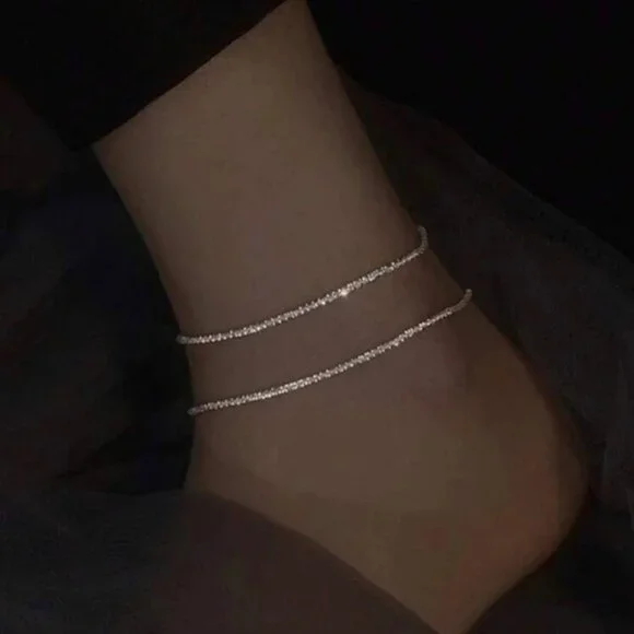 2pcs/set Simple Shiny Silver Anklet For Women, Great For Dates, Holidays - Picture 4 of 5